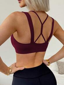 SHEIN Sports 女款素色休閒日常運動內衣 - 酒紅色 - 查看 5