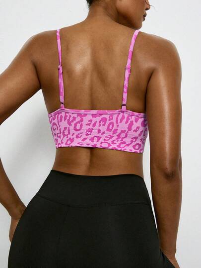 Voyena Plus Size Women's Leopard Print Crisscross Back Sports Bra, Suitable For Yoga, Running And Other Sports, Leopard Print Sports Bra, Cheetah Print Sports Bra, Crop Top, Leopard Print Bra, Pink