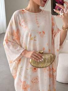 Yasveil Spring & Summer V-Neck Fashionable Romantic Vacation Style Batwing Sleeve Dress - Multicolor - View 3