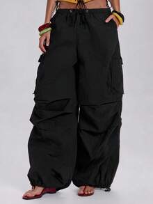 ACID BLVD Streetwear Parachute Cargo Denim Jeans - Black - View 1