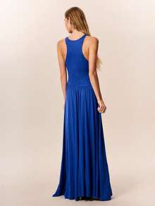 Willow Rêve Gaun Rajut Ketat Leher Bulat Warna Biru Tua, Gaya Liburan, Gaya Kasual Elegan Romantis, Gaya Musim Panas Boho - Royal Blue - View 6
