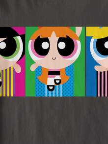 THE POWERPUFF GIRLS X SHEIN Tween Girls' Casual Cartoon Print Round Neck Short Sleeve T-Shirt, Summer - White - View 5