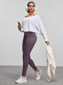 SHEIN Velisys 2件組女款高腰口袋休閒百搭日常旅行運動緊身內搭褲 - 彩色 - 查看 7