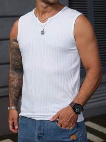 DAZY Men's White V-Neck Slim Fit Tank Top, Summer - White - View 4