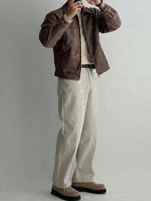 DAZY Autumn Solid Brown Suede Jacket And Coat For Men - Brown - View 2