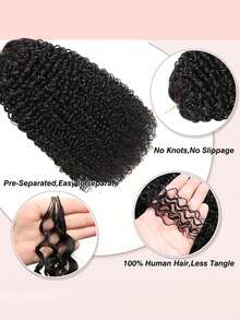 Boho Braids Afro Kinky 捲曲人髮鉤編髮 100% 純人髮 60g 18吋 髮片 適用於沙龍絲滑水波捲 3c4a 輕量可重複使用處女髮 髮片 女用自然黑 高品質人髮接髮 長期佩戴與造型適用 - Natural Black - 查看 4