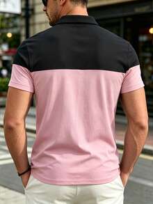 Manfinity Dauomo Camisa polo de manga corta para hombres, casual y de trabajo, con bloques de color para el verano - Multicolor - Ver 2