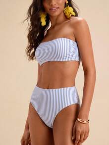 Travachic Women's Vintage Striped Print Pattern Swimsuit Set, Suitable For Outings, Beach Vacation, Chic, Cruise Party, Holiday - Multicolor - View 5
