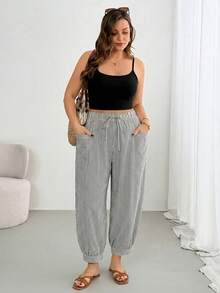 Shapeblank Pantalones largos a rayas con cordones para mujer talla grande - Multicolor - Ver 5