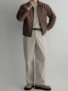 DAZY Autumn Solid Brown Suede Jacket And Coat For Men - Brown - View 5