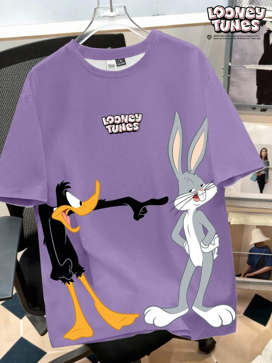 Looney Tunes X Manfinity Manfinity Joysei 男士休闲卡通印花短袖T恤,夏季 - 淡紫色 - 查看 1