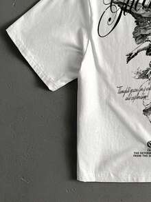 Manfinity ZONE917 Boxy Cropped Loose Gothic Angel Graphic White Oversized T-Shirt, Suitable For Spring And Summer, Gift For Friends - White - View 4