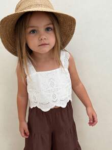 Emery Rose Kids Emery Rose Kids 少女編織素色方領荷葉邊休閒背心與長褲兩件組 - 棕色 - 查看 5