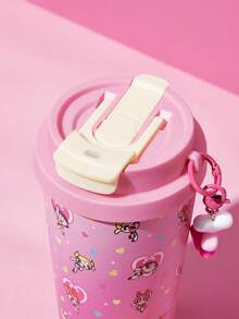 THE POWERPUFF GIRLS X SHEIN 500ml /16 Oz 真空保溫不鏽鋼杯，1個防漏蓋，適用於熱飲/冷飲，適用於大多數杯架 - 粉色 - 查看 6
