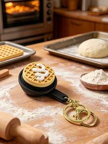 MINKOJA 1pc Realistic Miniature Pancake Keychain Fluffy With Frying Pan Base Golden Syrup Cream Butter Accent Decorative Food Charm Novelty Keyring For Backpack Purse Car Keys - Multicolor - View 2