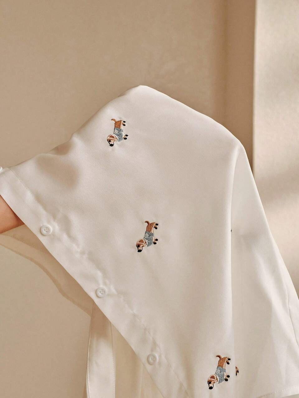 Anewsta Spring Summer Embroidered Dachshund Elegant Long Sleeve Blouse