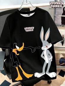 Looney Tunes X Manfinity Manfinity Joysei Men's Casual Cartoon Pattern Round Neck Short Sleeve T-Shirt, Summer - Black - View 1