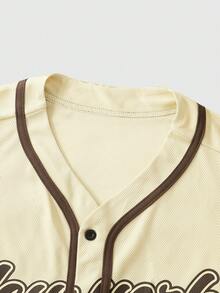 ROMWE MEN Prep Men's City Logo Print Short Sleeve Shirt - Apricot - View 3
