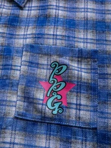 THE POWERPUFF GIRLS X SHEIN Men's Plaid Short Sleeve Single-Breasted Shirt, - Blue - View 6