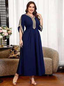 Reflora Vestido Elegante de Fiesta con Parches de Encaje Talla Grande - Azul - Ver 4