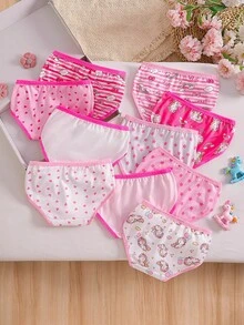 SHEIN 隨機組合 5件/包 女童幼兒休閒內褲，時尚粉色與洋紅色甜美可愛卡通獨角獸印花，輕盈柔軟布料三角內褲，適合日常穿著，四季舒適且具現代時尚感，為活潑兒童設計，布料柔軟光滑 - 彩色 - 查看 2