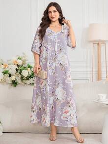 Al Najma Plus Size Women's Floral Print Casual Party Travel Arabian Dress - Multicolor - View 5