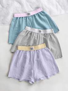 Lowkey Lull Set de 3 piezas de ropa de casa para mujer, shorts para dormir de estilo color block - Multicolor - Ver 4