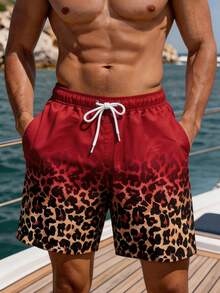 Manfinity Swimmode 男士抽繩豹紋沙灘短褲 - 彩色 - 查看 5