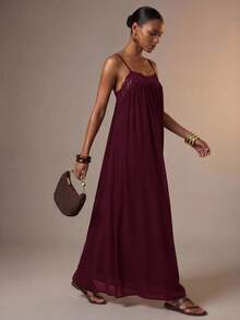Zivah Women's Lace Patchwork Casual Party Long Cami Dress - Purple - View 6