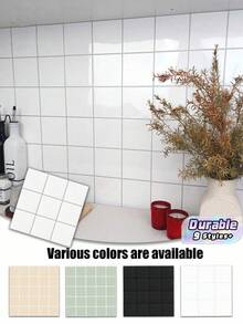 20/10 Stücke quadratische Gitter selbstklebende Mosaikfliesen Aufkleber, Vinyl Wandaufkleber für Küche, Badezimmer, Wohnzimmer, Heimdekoration Aufkleber für Feiertage & Geschenke - Mehrfarbig - Übersicht 2