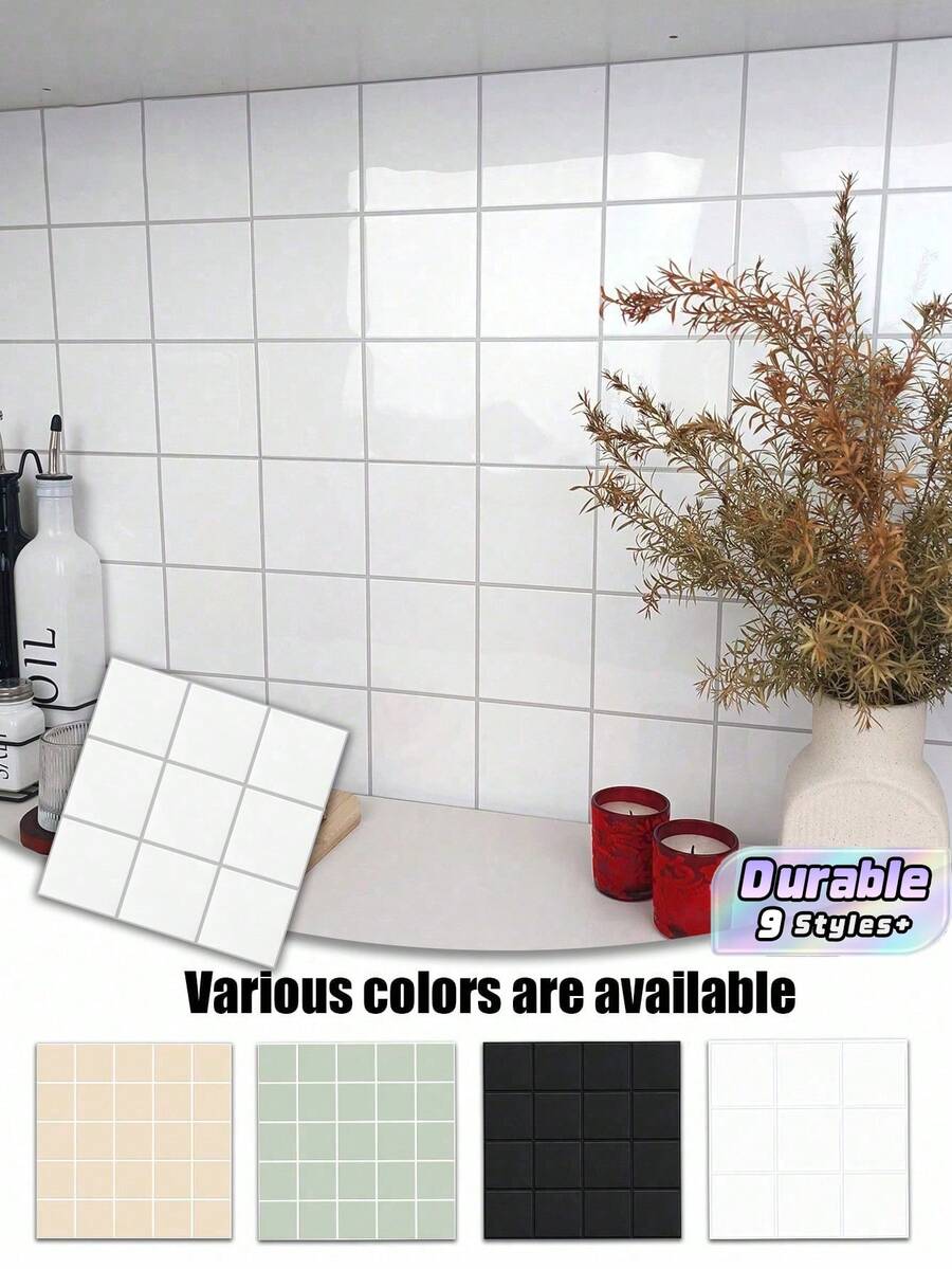 20/10 Stücke quadratische Gitter selbstklebende Mosaikfliesen Aufkleber, Vinyl Wandaufkleber für Küche, Badezimmer, Wohnzimmer, Heimdekoration Aufkleber für Feiertage & Geschenke