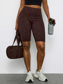 Levarali Plus Size Seamless Athletic Casual Yoga Shorts Gym Brown Summer Leopard Jacquard, Running, Aerobic Workout - Coffee Brown - View 5