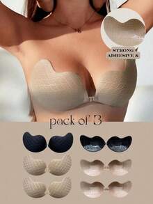3pairs Mango Shaped Invisible Bra Nipple Covers - 1 Black, 2 Apricot - Multicolor - View 1