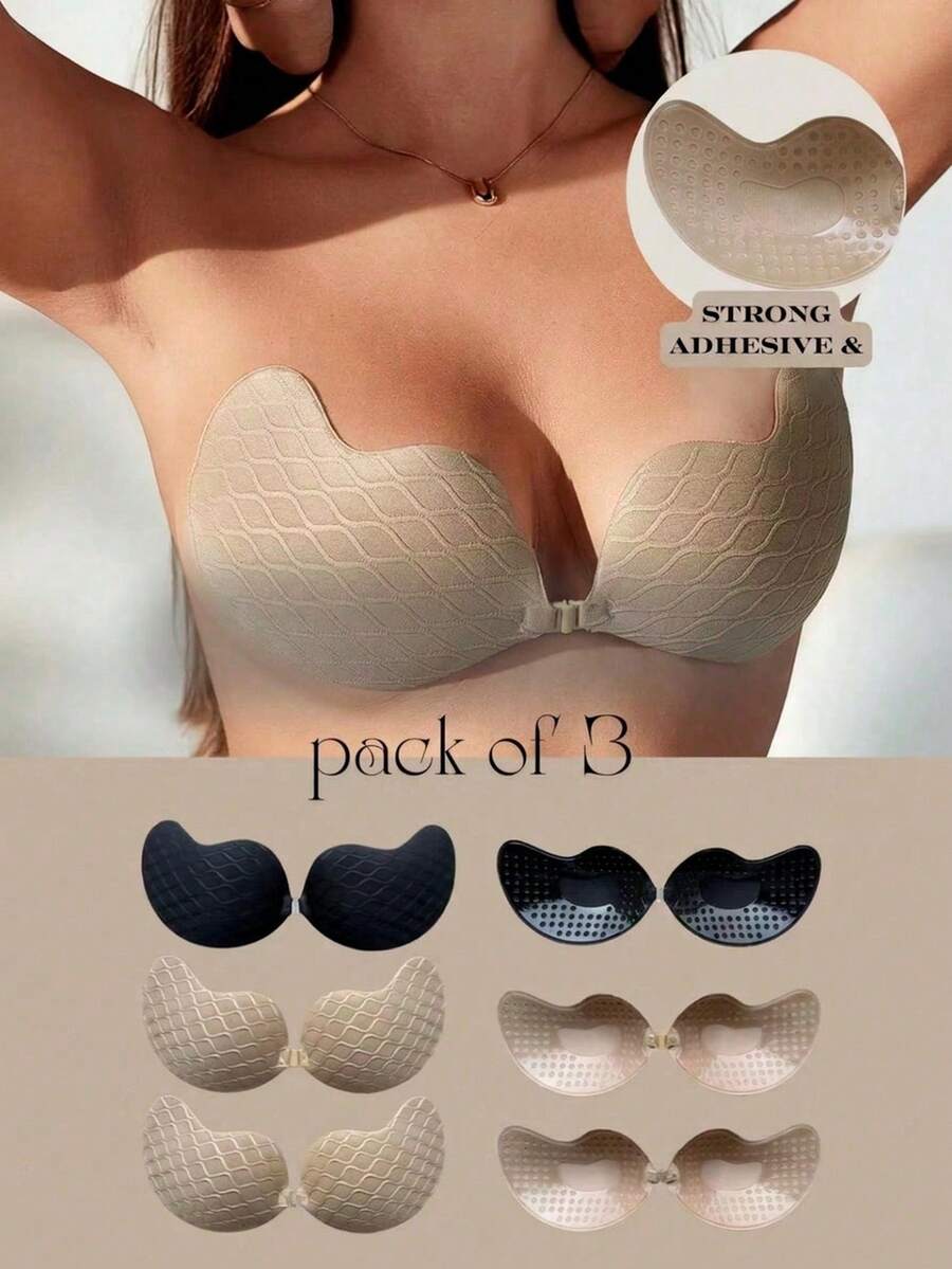 3pairs Mango Shaped Invisible Bra Nipple Covers - 1 Black, 2 Apricot - Multicolor - View 1