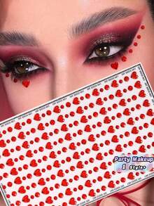1 Pc 3D Simulation Large Red Heart Shaped Rhinestone Sticker For Eye Face Decoration DIY Music Festival Y2K Themed Party Makeup Concert Look Rave Wedding Holiday Gift Beauty Accessory Face Gem - Red - View 1