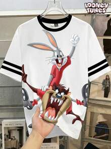 LOONEY TUNES X SHEIN Manfinity Joysei Plus Size Men's Cartoon Print Round Neck Short Sleeve Casual T-Shirt - White - View 6
