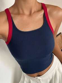 DAZY Top deportivo básico de mujer con bloques de color - Azul Marino - Ver 1