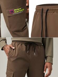 SHEIN In My Nature Men's Simple Solid Color Outdoor Pants With Pockets Suitable For - Army Green - View 6