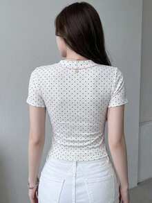 DAZY 夏季可愛波點白色休閒街頭風運動音樂節性感修身女款 Polo 衫 T-shirt Y2K - 白色 - 查看 2