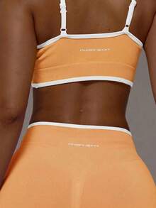 Musera Sport Contrast Ribbed Seamless Sports Bra Only Active Co-Ord Workout Gym Pilates Fitness Daily Casual Smoky Quartz Summer - Orange - View 6