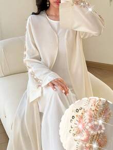 Yasmyna 春夏V領珍珠水鑽袖溫柔通勤優雅百搭顯瘦女款開襟外套 - 杏色 - 查看 5