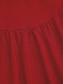 Sweetra Plus Size Women's Solid Color Pleated Elegant Waist-Defining Cami Dress For Date And Party - Red - View 3