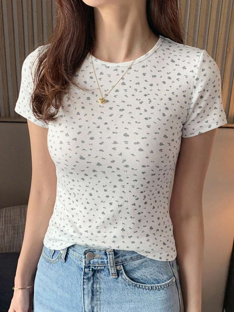 DAZY 女款圓領純色基本款白色短袖T恤,春夏可愛上衣 - 白色 - 查看 1