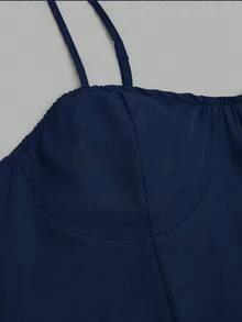 Sweetra Plus Size Women Solid Color Spaghetti Strap Cinched Waist Romantic Mini Dress - Navy Blue - View 6
