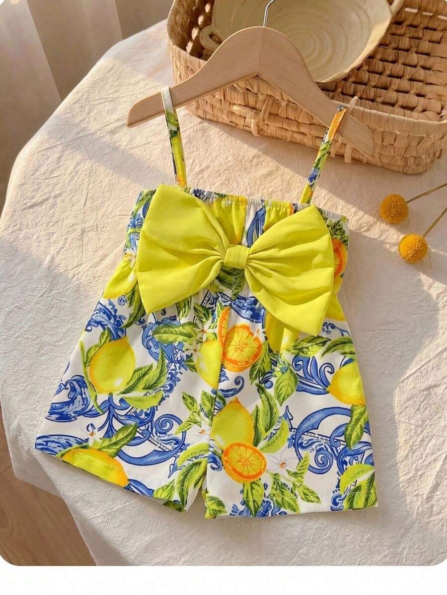 Cute Baby Girl: Casual, Simple, And Adorable With All-Over Print And Bow. Suitable For Birthday Par - Yellow - View 1