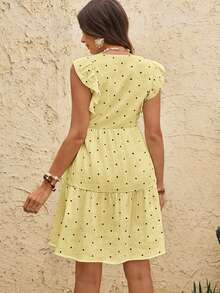 Boho Mama Vestido de maternidad y lactancia con textura de lunares y bajo con volantes - Amarillo - Ver 8
