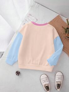 THE POWERPUFF GIRLS X SHEIN Baby Girl Casual Cute Cartoon & Letter Print Color Block Loose Fit Pullover Sweatshirt, Spring/Autumn Fall Winter - White - View 2
