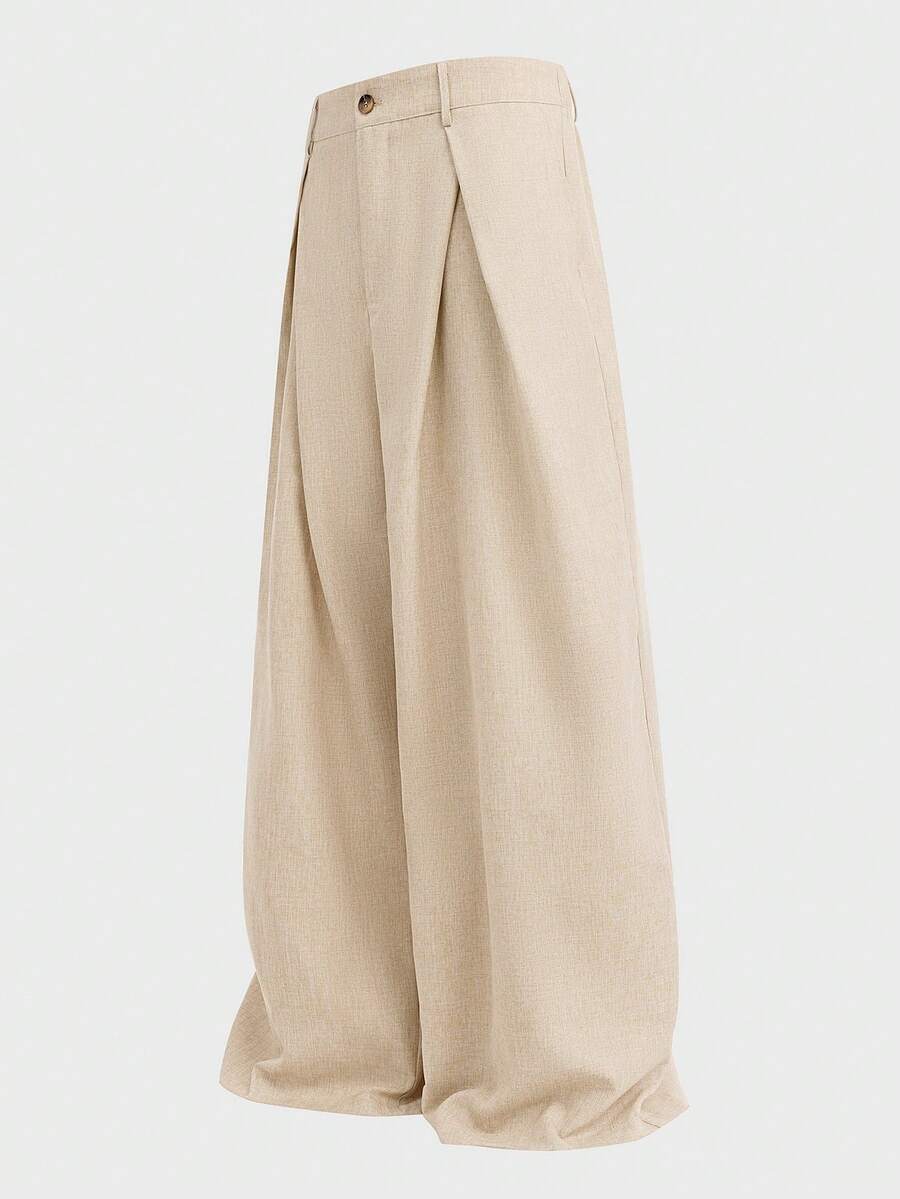 EASEVO Men's Plus Size Casual Commuter Curved Leg Trousers Work Beige Autumn - Apricot - View 1