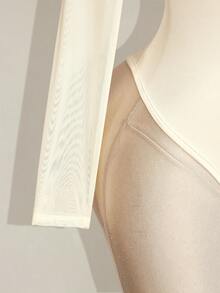 SHEIN ICON Plus Size Mesh Patchwork Y2K Sexy Bodysuit - Apricot - View 6