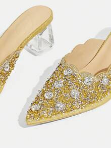 CUCCOO TILAWA Women's Crystal And Glass Rhinestone Pointed Women's High-Heeled Shoes, Suitable For Going Out, Banquets, Parties And Other Activities - Gold - View 6